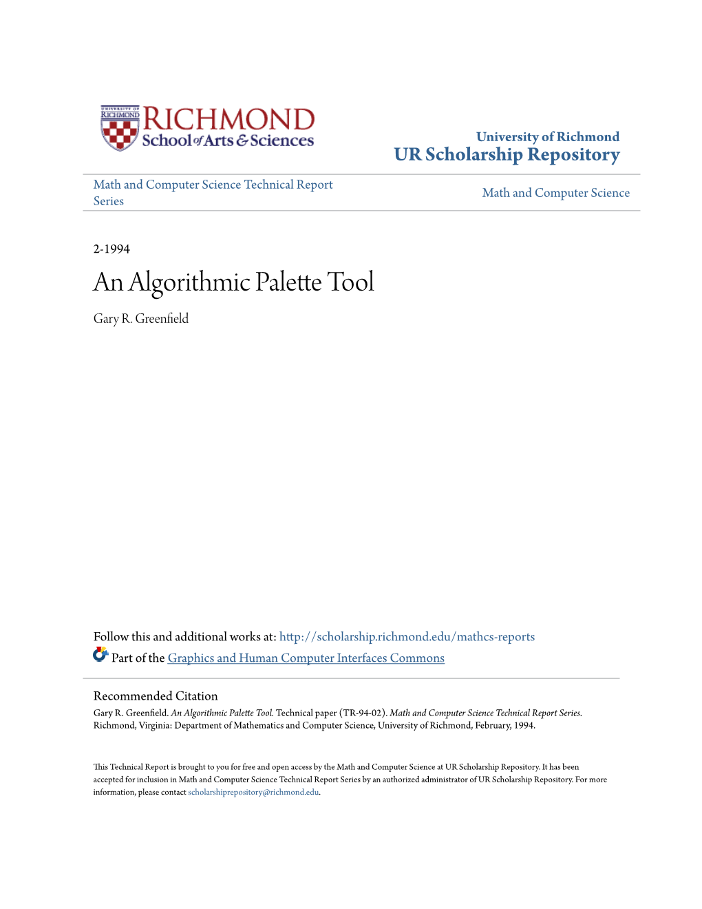 An Algorithmic Palette Tool Gary R