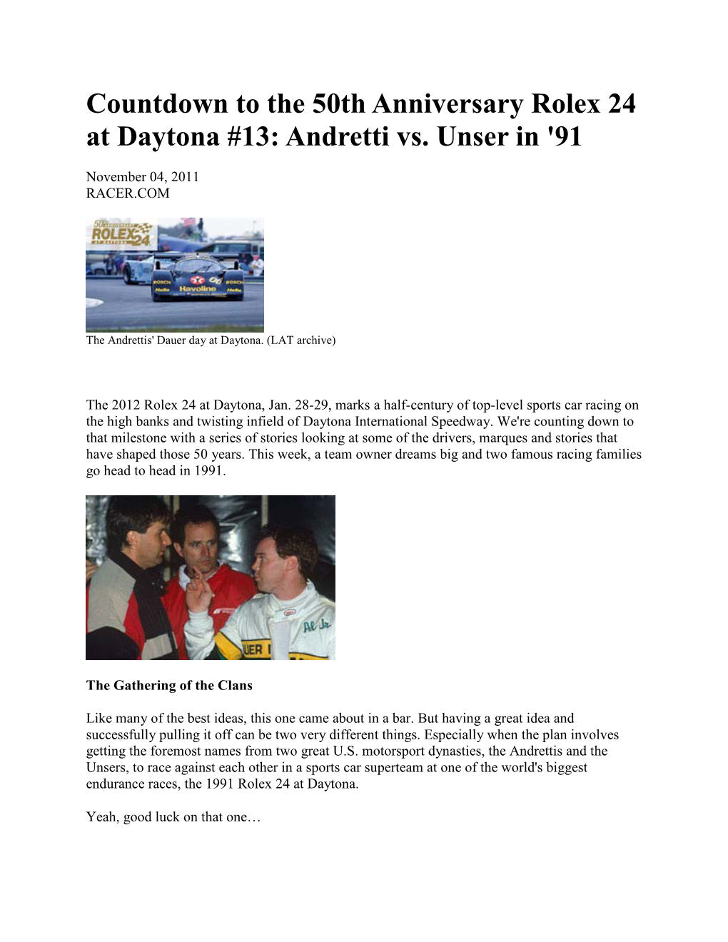 Countdown to the 50Th Anniversary Rolex 24 at Daytona #13: Andretti Vs
