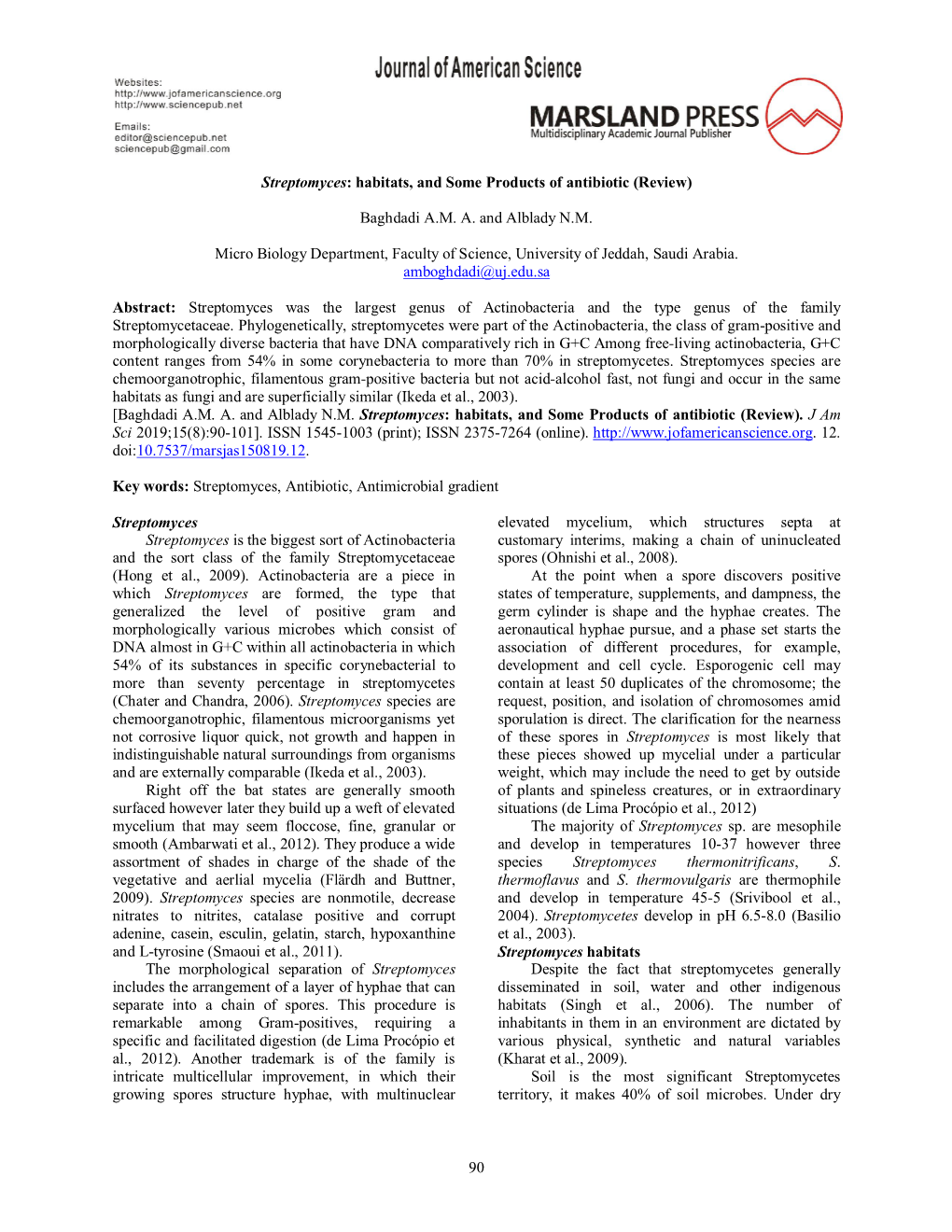 90 Streptomyces: Habitats, and Some Products of Antibiotic (Review)