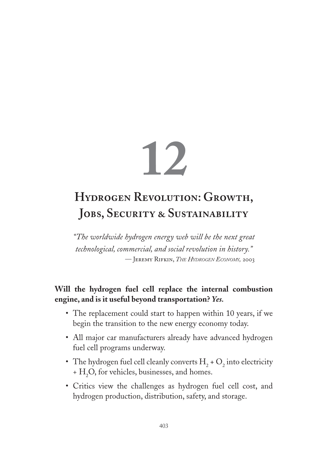 Hydrogen Revolution: Growth, Jobs, Security & Sustainability