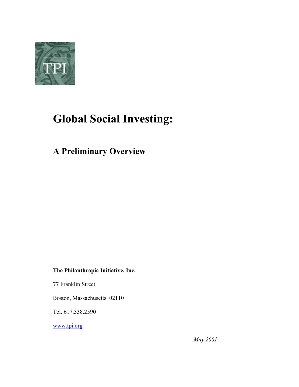 Global Social Investing: a Preliminary Overview