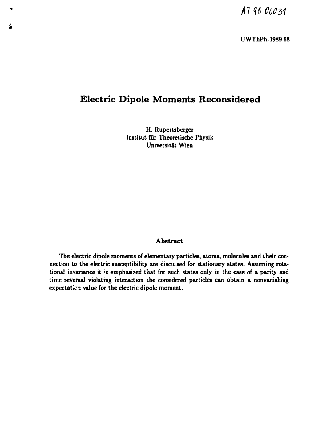 Electric Dipole Moments Reconsidered