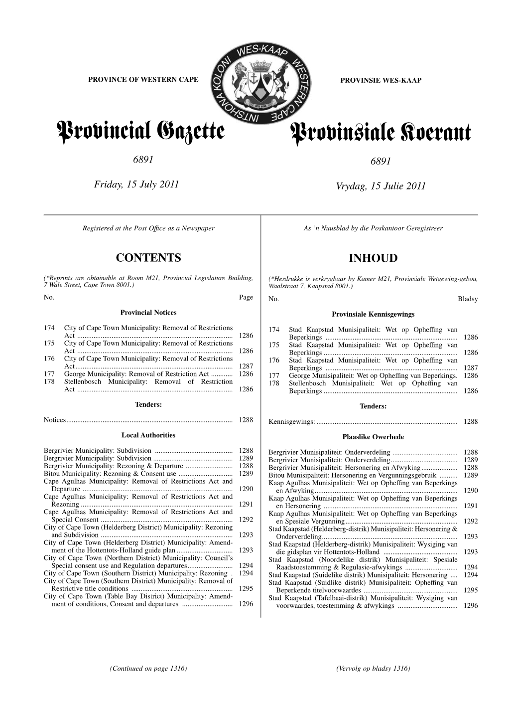 Provincial Gazette Provinsiale Koerant 6891 6891