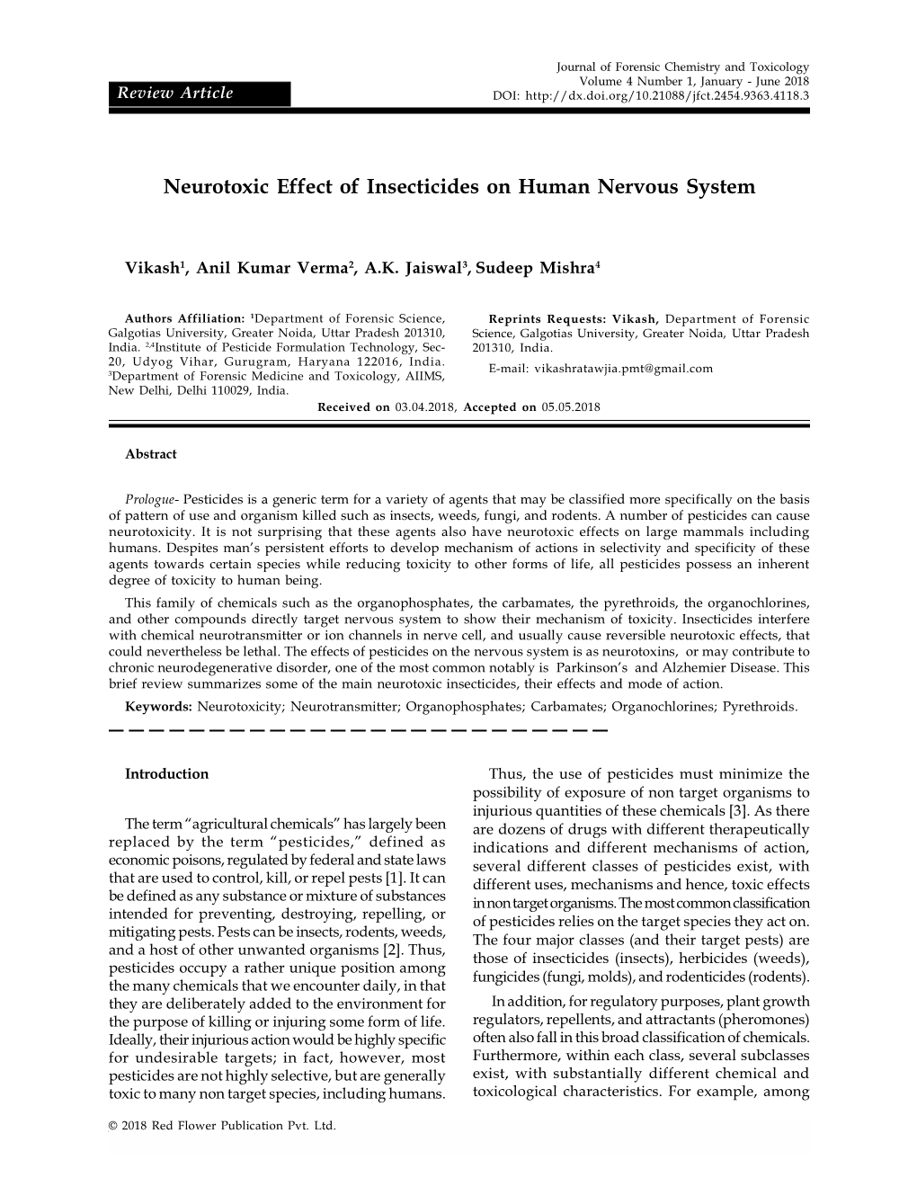 Neurotoxic Effect of Insecticides on Human Nervous System