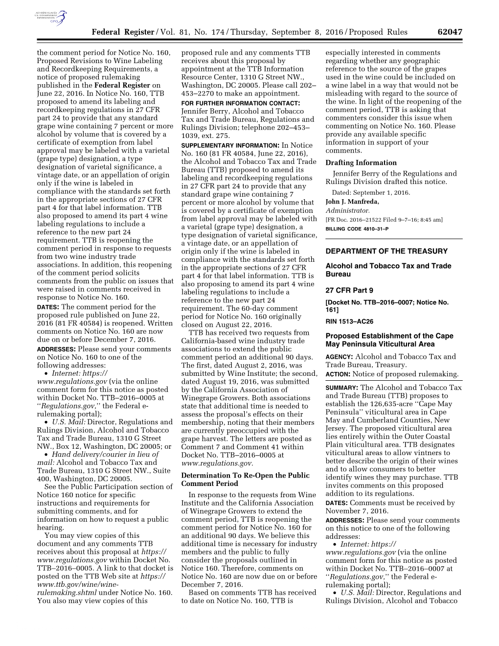 Federal Register/Vol. 81, No. 174/Thursday, September 8, 2016