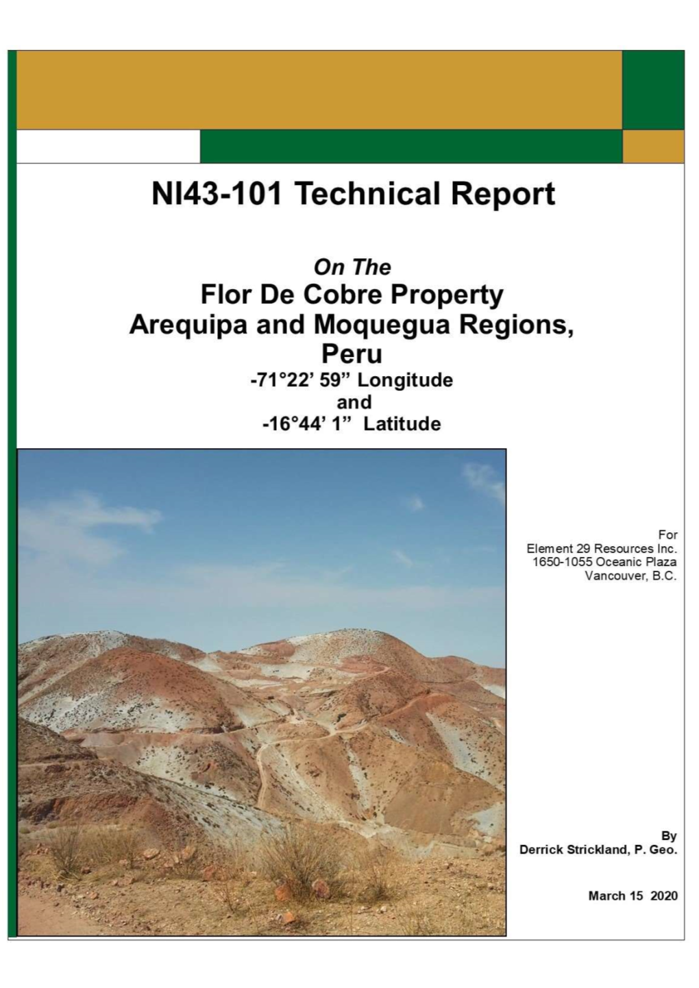 Flor De Cobre Property, Peru NI 43-101 Technical Report