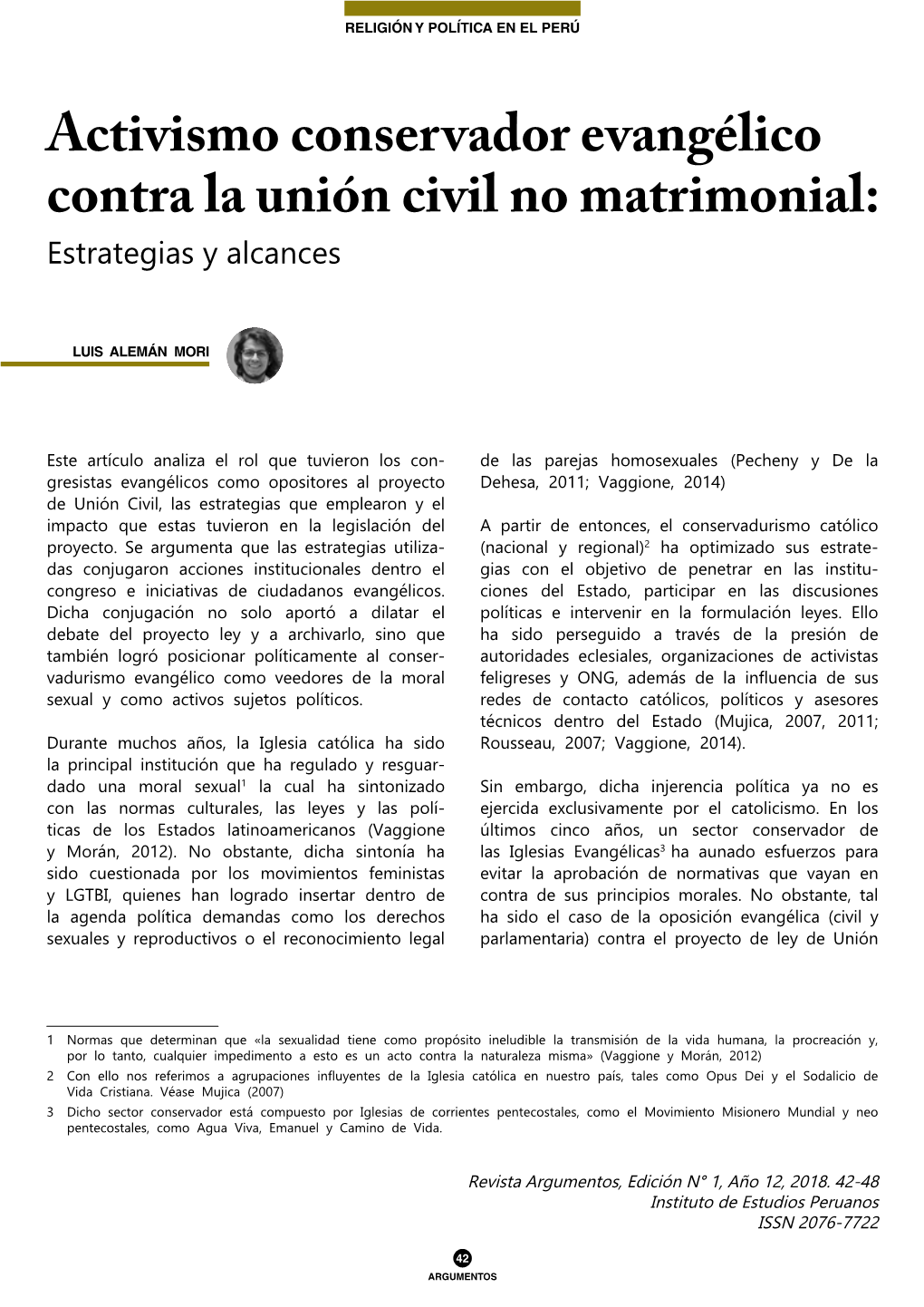 Activismo Conservador Evangélico Contra La Unión Civil No Matrimonial: Estrategias Y Alcances