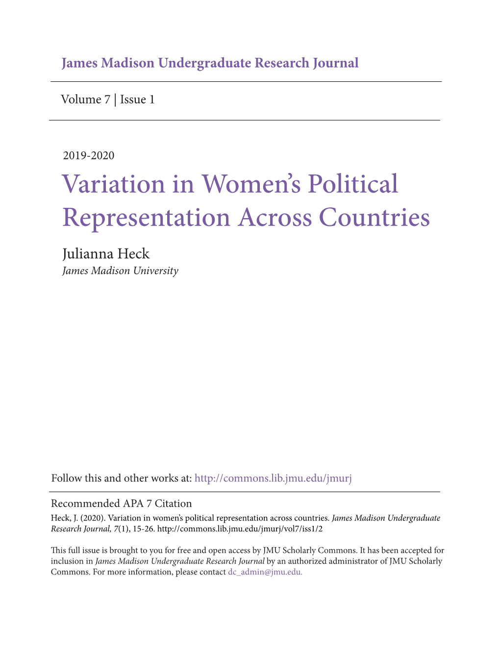 Variation in Women's Political Representation Across Countries