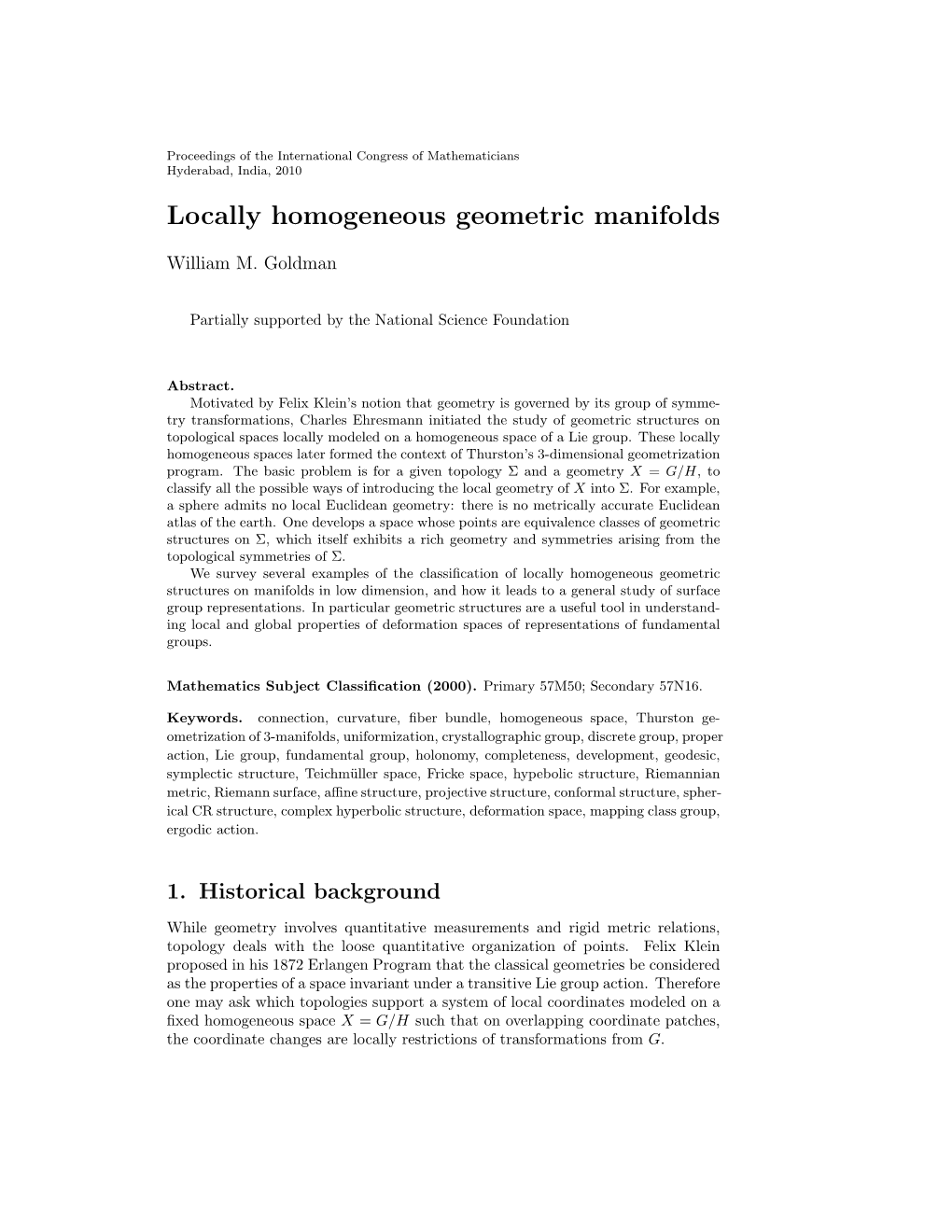 Locally Homogeneous Geometric Manifolds