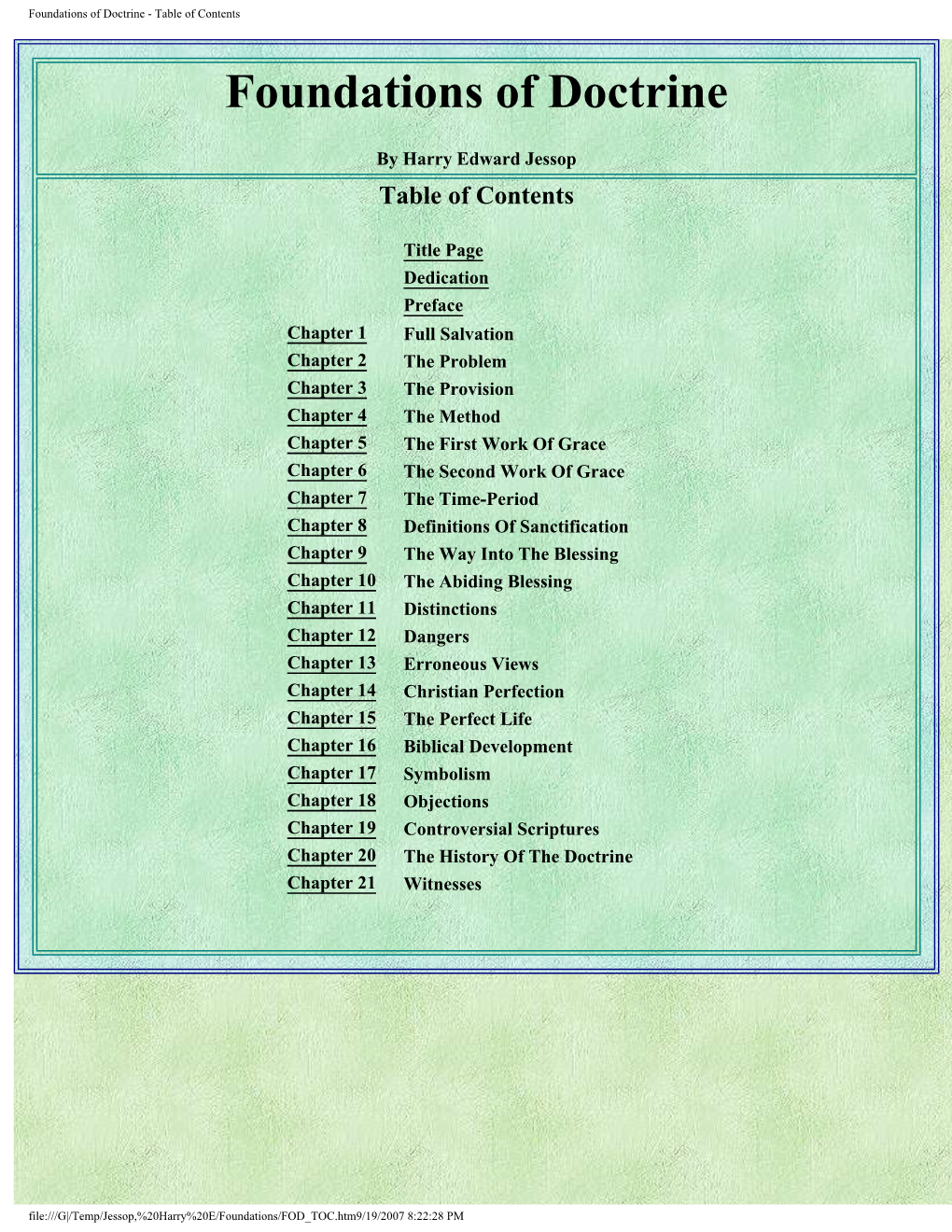 Foundations of Doctrine - Table of Contents