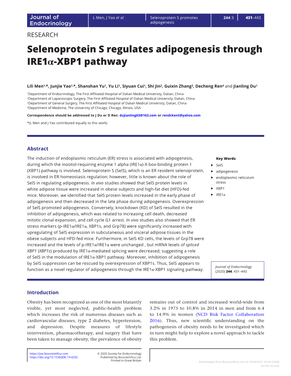 Downloaded from Bioscientifica.Com at 10/04/2021 03:49:42AM Via Free Access