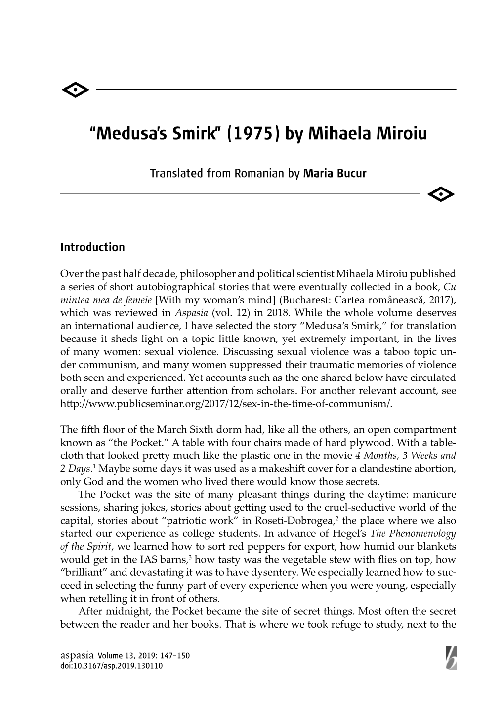 “Medusa's Smirk” (1975) by Mihaela Miroiu