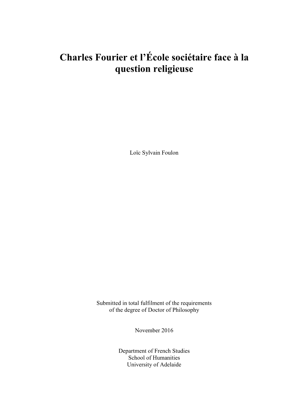 Charles Fourier Et L'école Sociétaire Face À La Question Religieuse