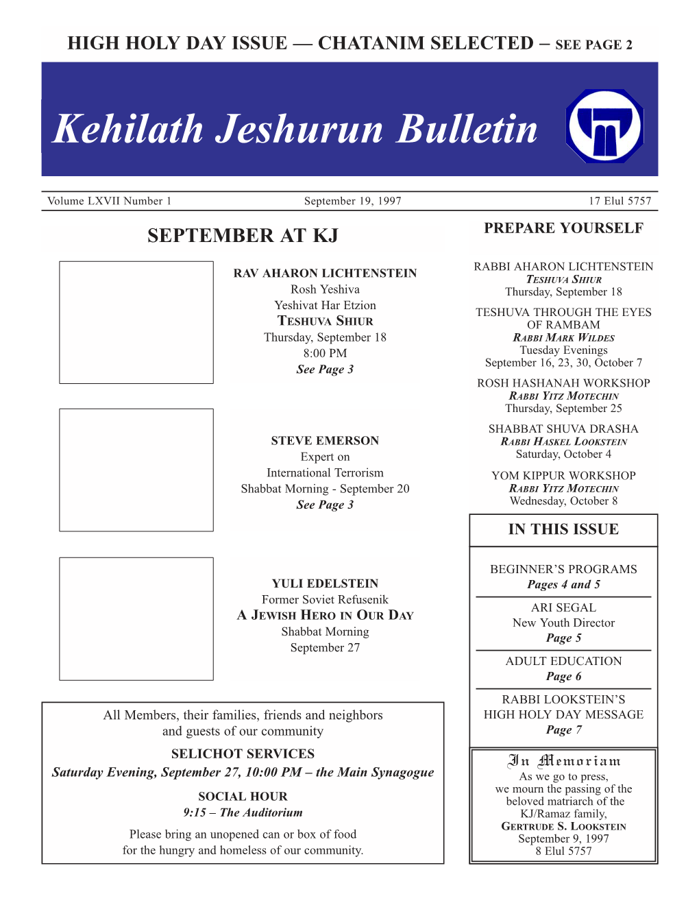 Kehilath Jeshurun Bulletin