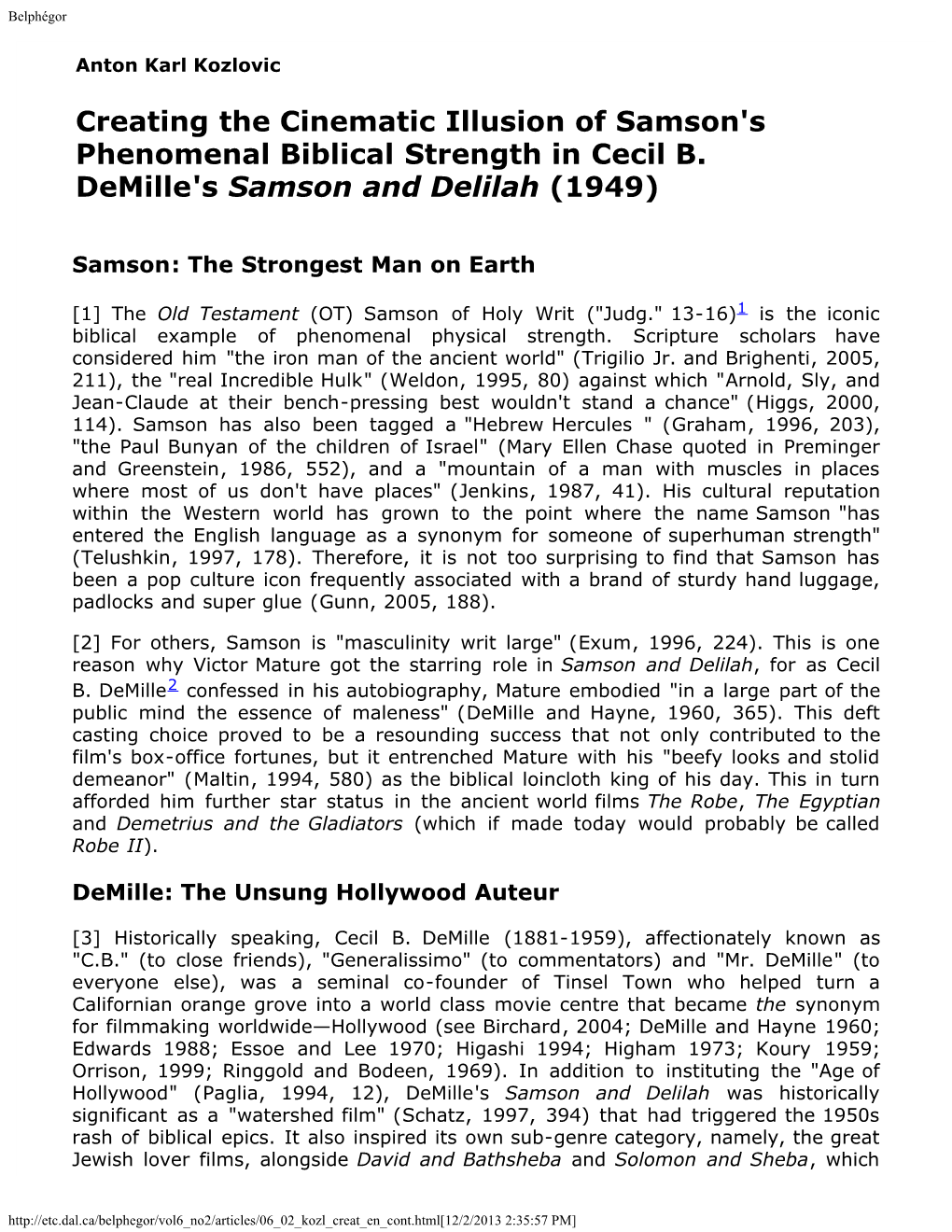 Creating the Cinematic Illusion of Samson's Phenomenal Biblical Strength in Cecil B. Demille's Samson and Delilah (1949)