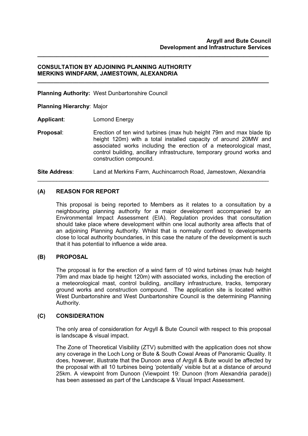 Consultation by Adjoining Planning Authority Merkins Windfarm, Jamestown, Alexandria ______