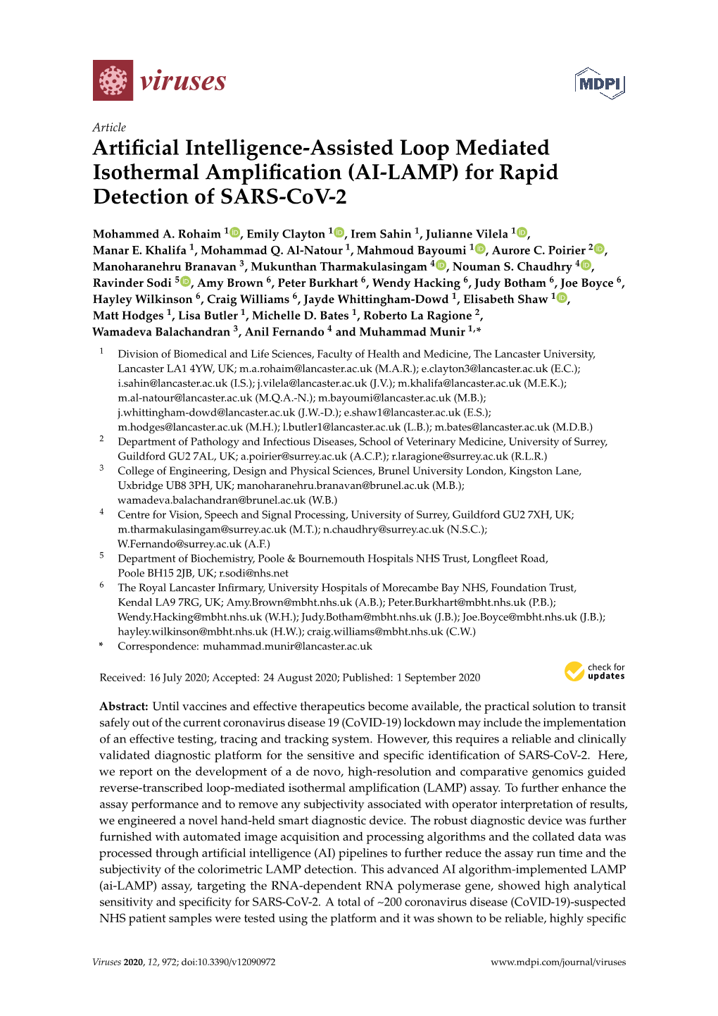 (AI-LAMP) for Rapid Detection of SARS-Cov-2