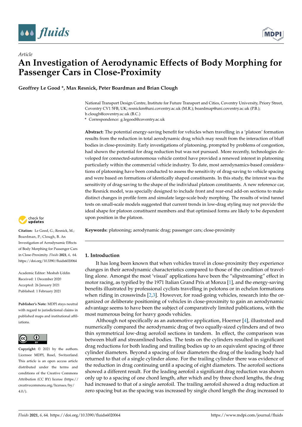 An Investigation of Aerodynamic Effects of Body Morphing for Passenger Cars in Close-Proximity