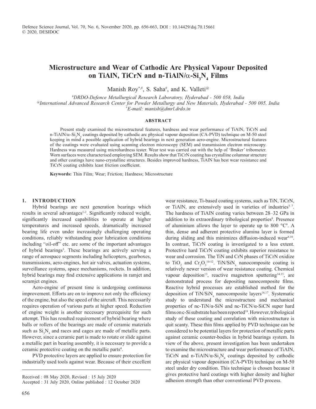 Microstructure and Wear of Cathodic Arc Physical Vapour Deposited On