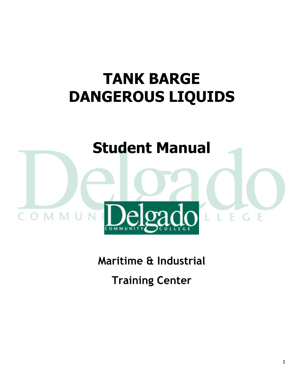 TANK BARGE DANGEROUS LIQUIDS Student Manual