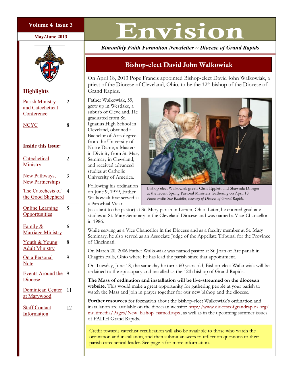 Envision Bimonthly Faith Formation Newsletter ~ Diocese of Grand Rapids