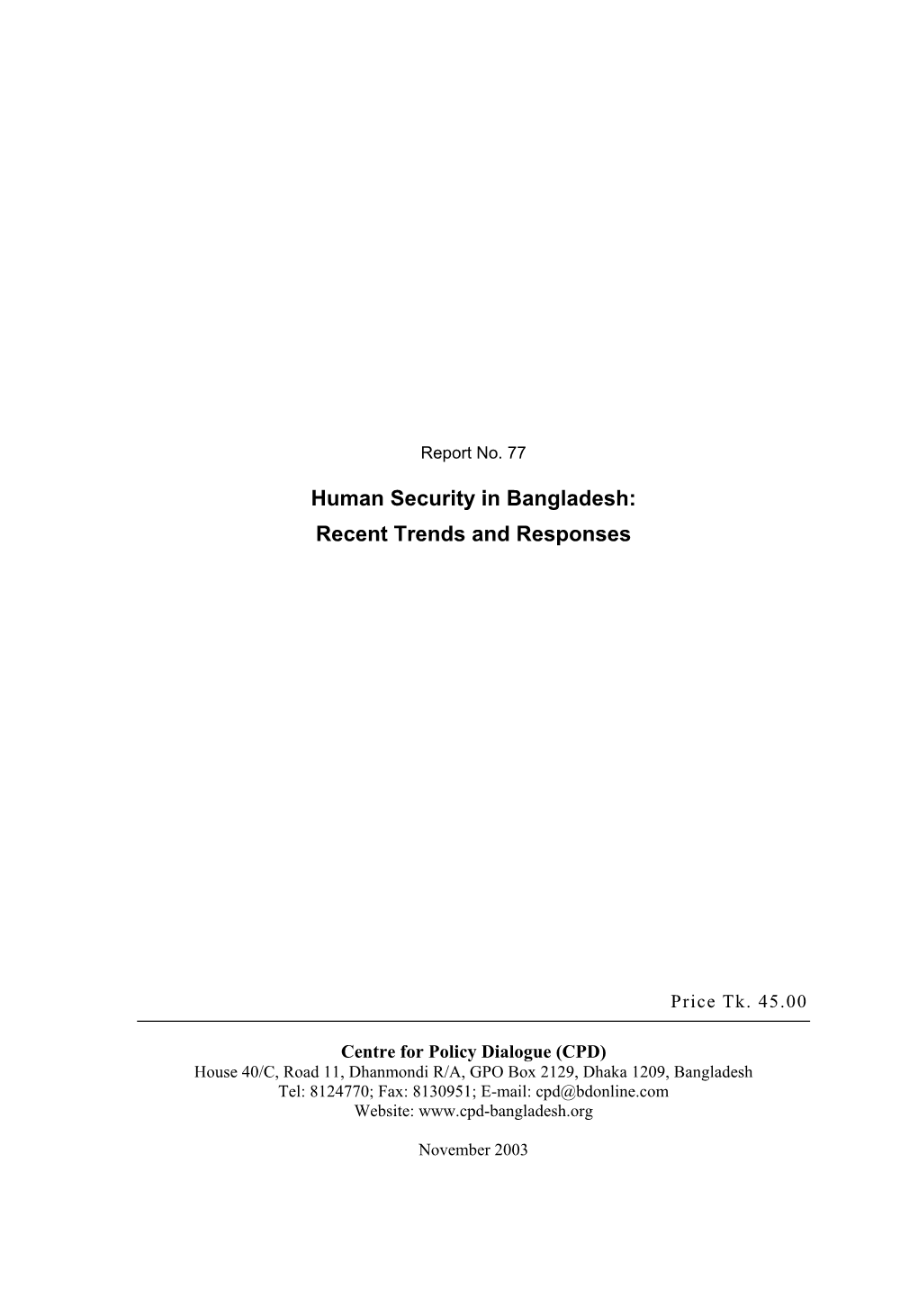Human Security in Bangladesh: Recent Trends and Responses