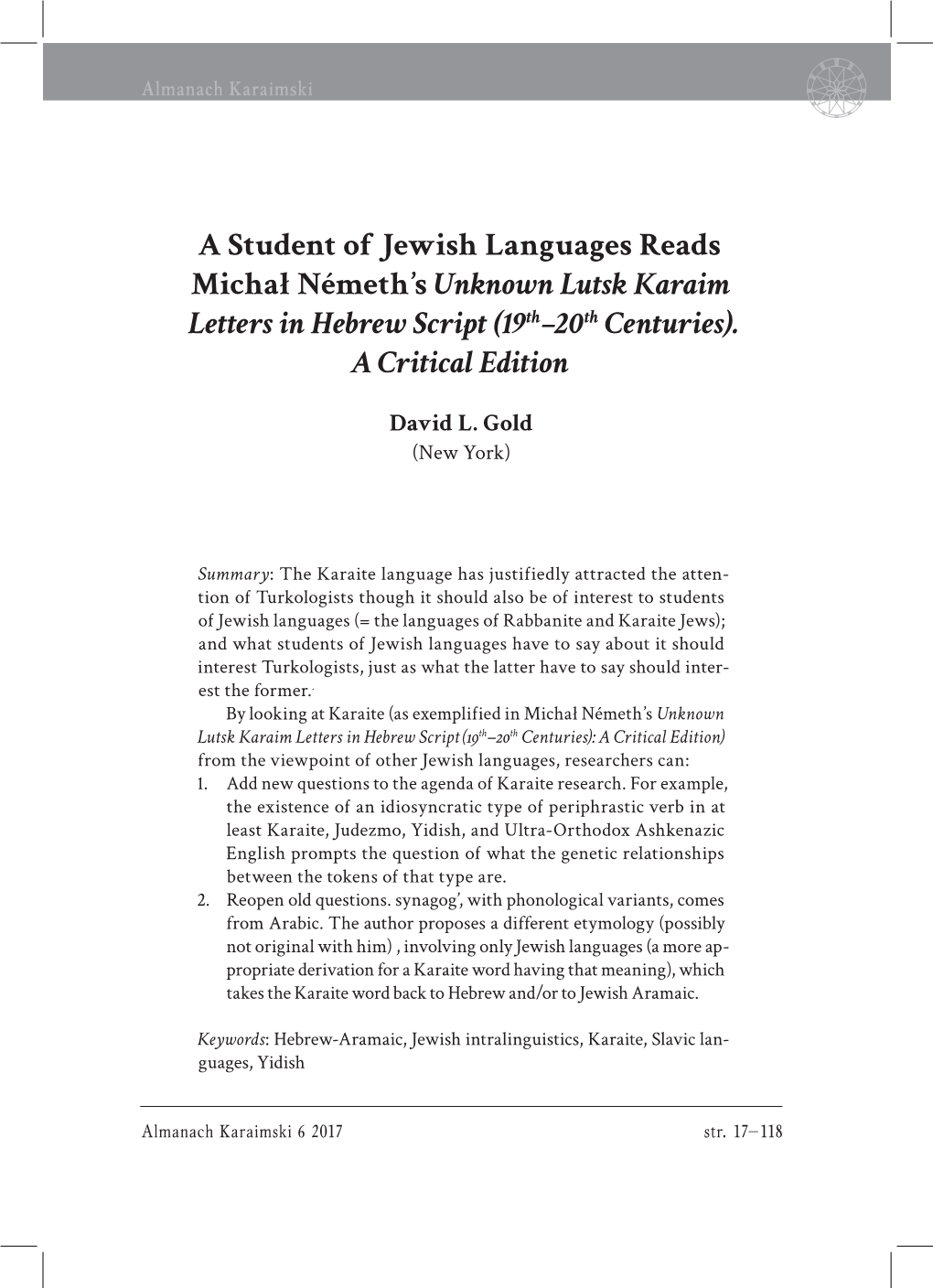 A Student of Jewish Languages Reads Michał Németh's