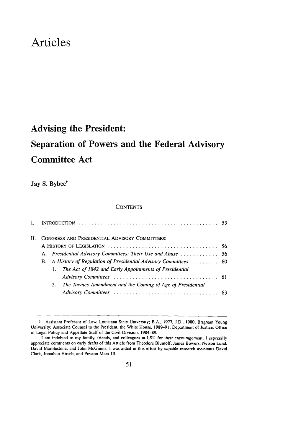 Advising the President: Separation of Powers and the Federal Advisory Committee Act