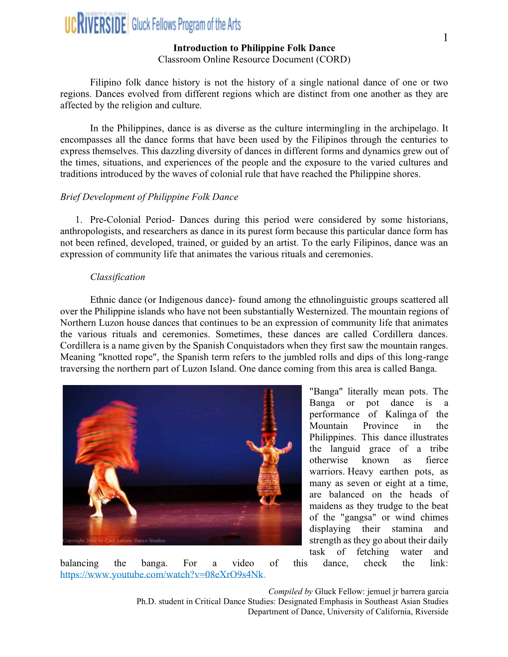 Introduction to Philippine Folk Dance Classroom Online Resource Document (CORD)