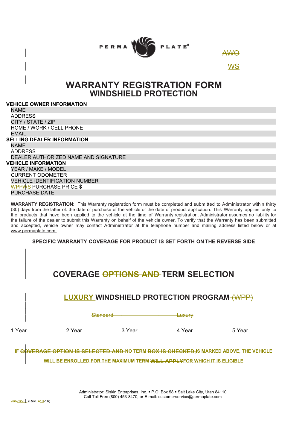 Warranty Registration Form