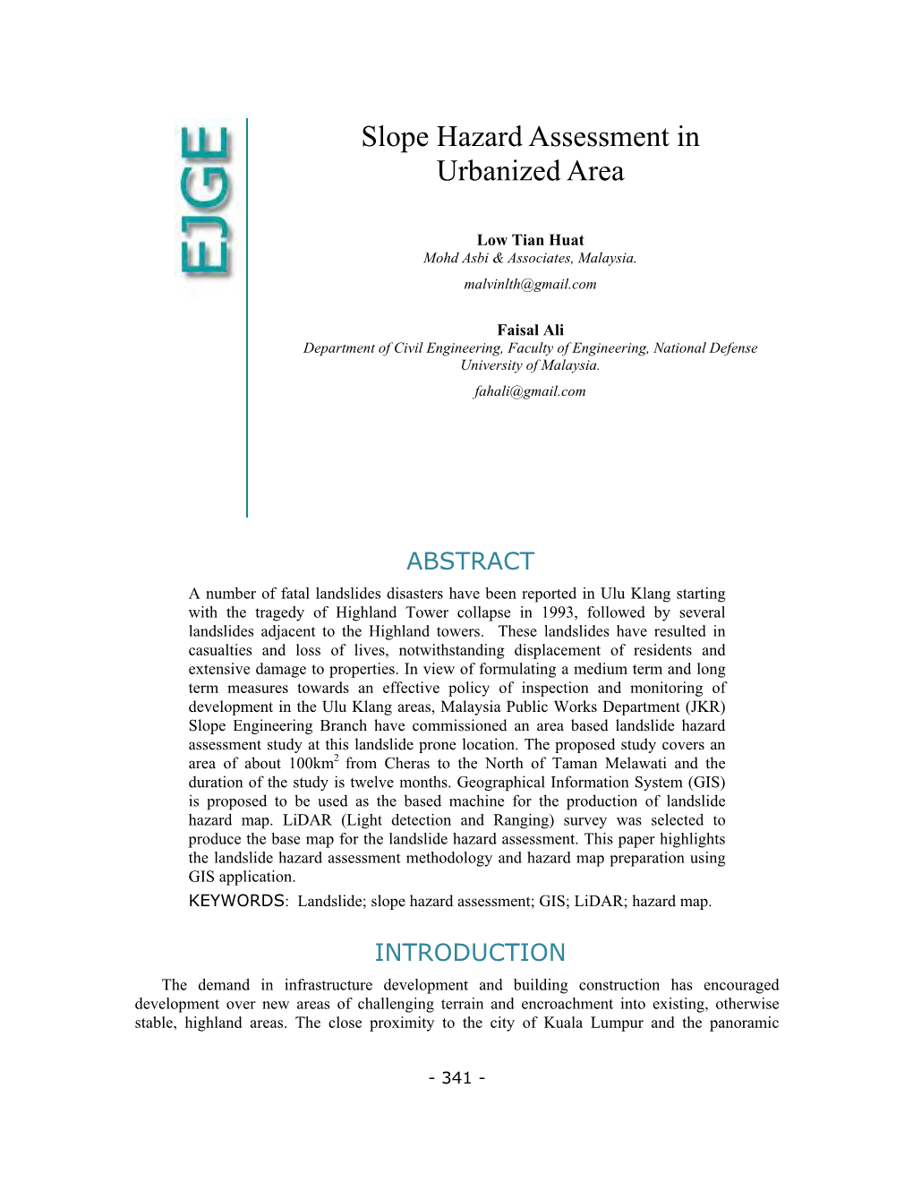 Slope Hazard Assessment in Urbanized Area