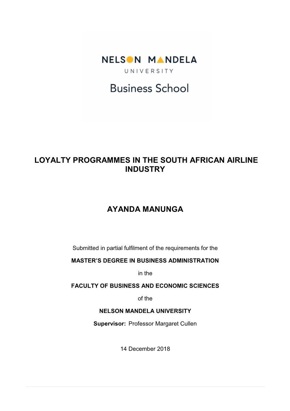 Loyalty Programmes in the South African Airline Industry