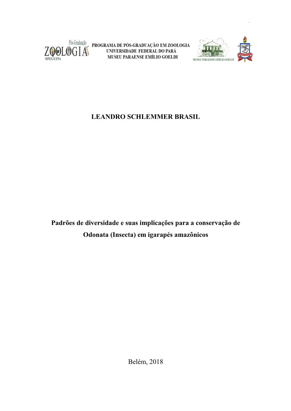 LEANDRO SCHLEMMER BRASIL Padrões De Diversidade E Suas Implicações Para a Conservação De Odonata (Insecta) Em Igarapés