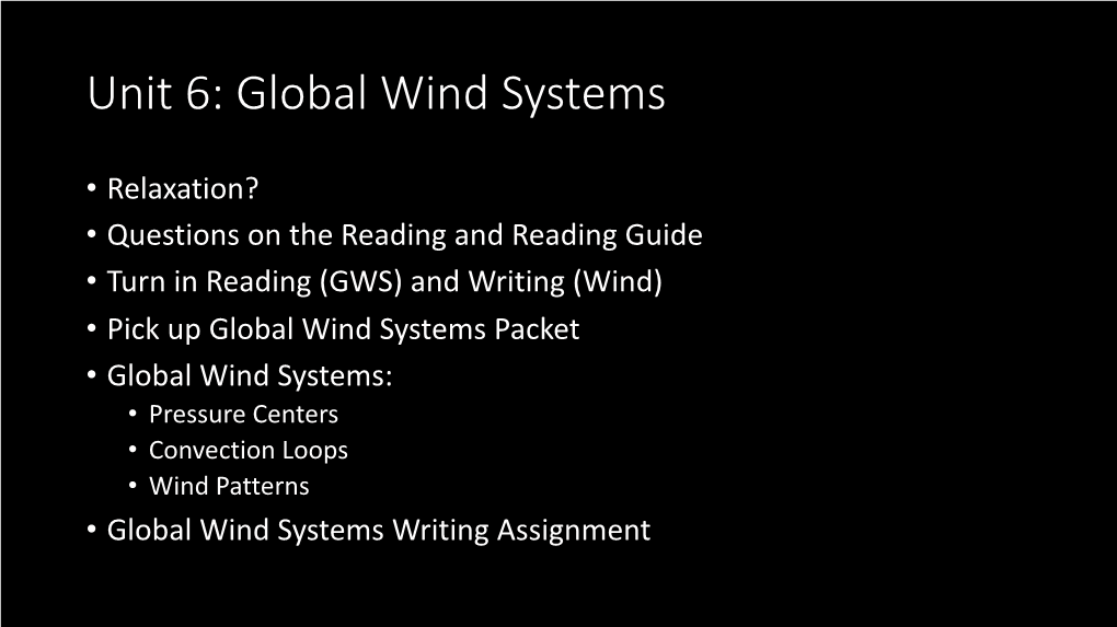 Unit 6: Global Wind Systems