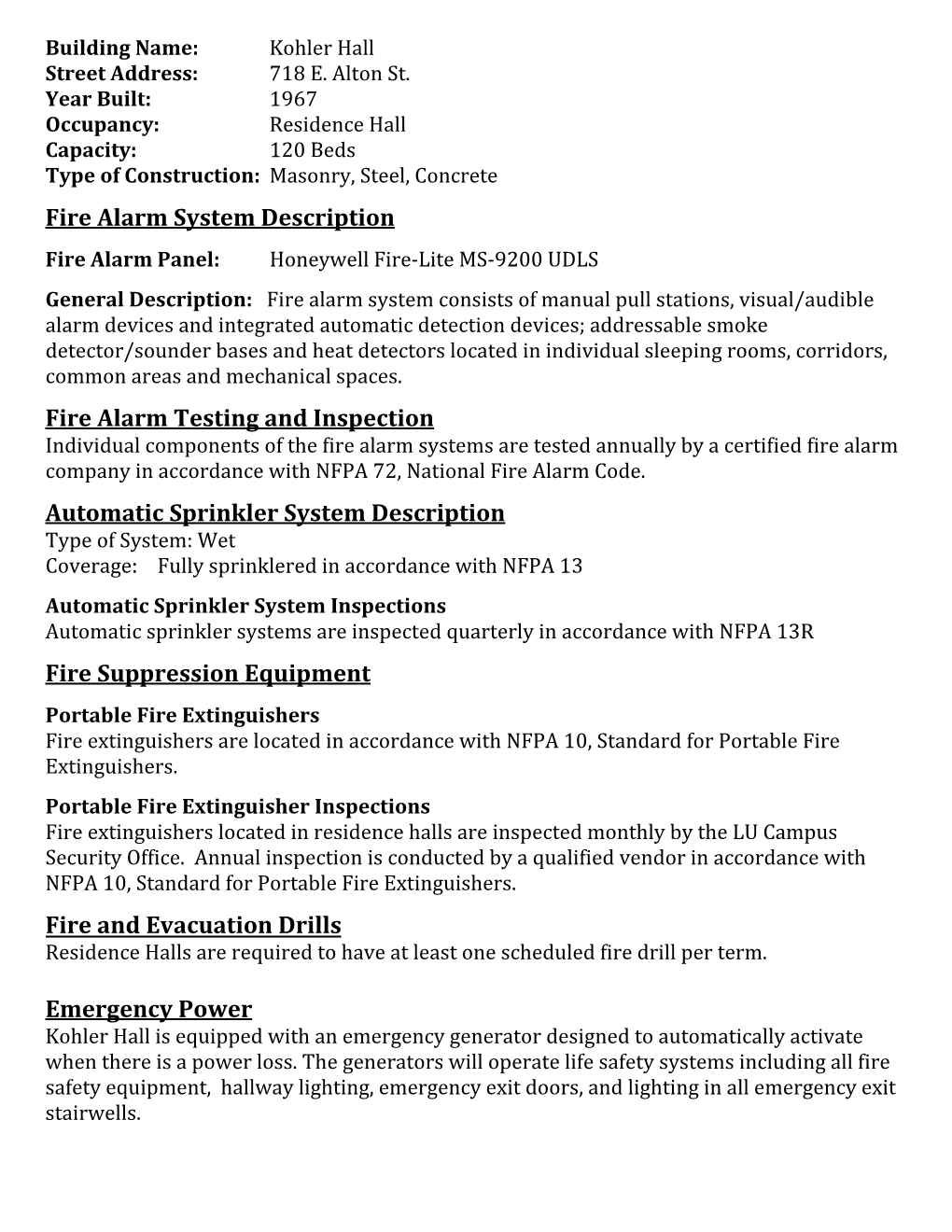 Fire Alarm System Description Fire Alarm Testing and Inspection