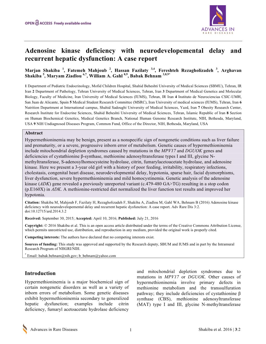 Adenosine Kinase Deficiency with Neurodevelopemental Delay and Recurrent Hepatic Dysfunction: a Case Report