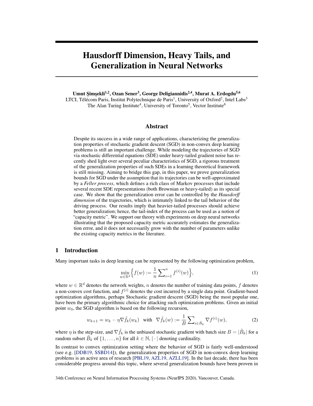 Hausdorff Dimension, Heavy Tails, and Generalization in Neural Networks
