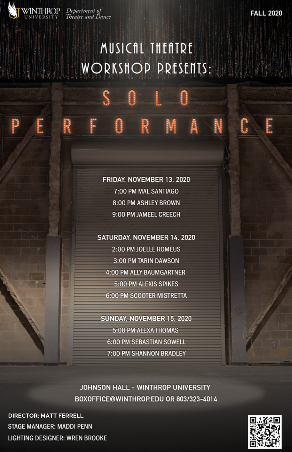 MUSICAL THEATRE WORKSHOP PRESENTS SOLO PERFORMANCE FRIDAY, NOVEMBER 13 Friday, November 13 - 7 P.M