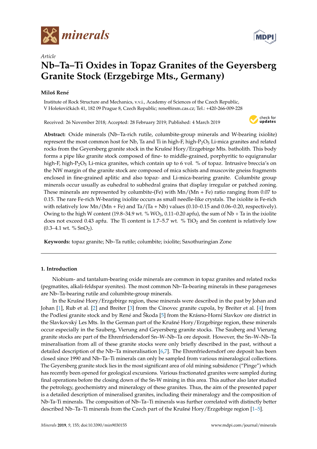 Nb–Ta–Ti Oxides in Topaz Granites of the Geyersberg Granite Stock (Erzgebirge Mts., Germany)