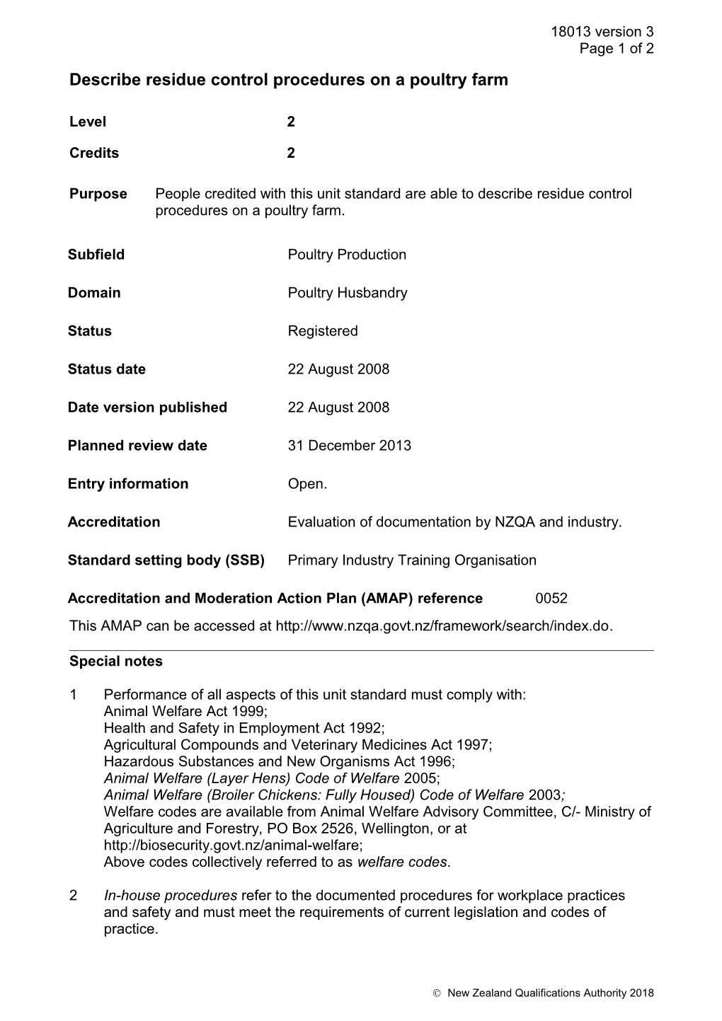 18013 Describe Residue Control Procedures on a Poultry Farm