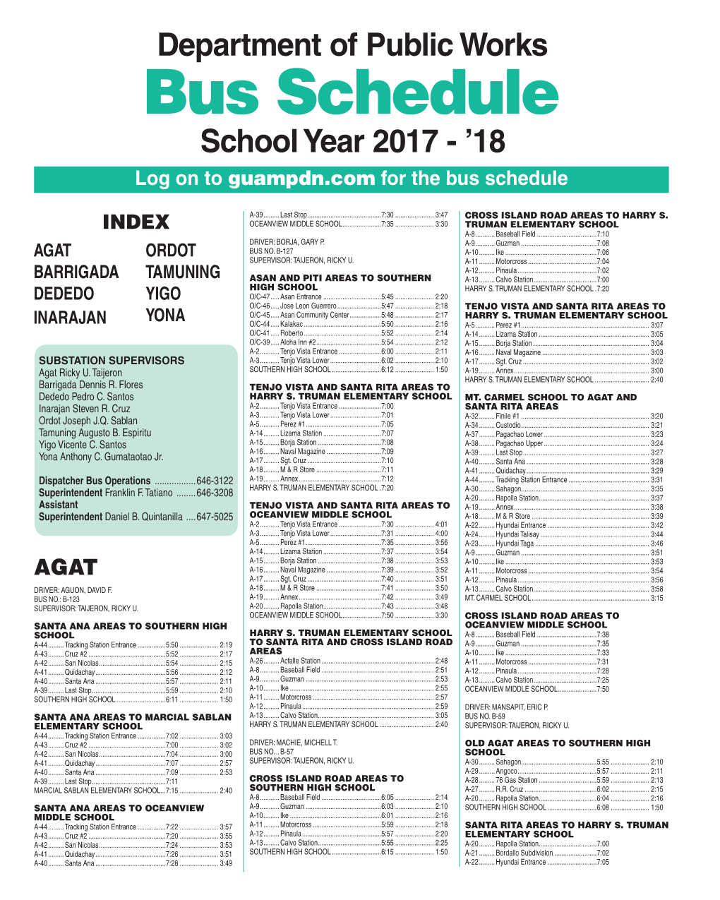 Bus Schedule School Year 2017 - ’18 Log on to Guampdn.Com for the Bus Schedule