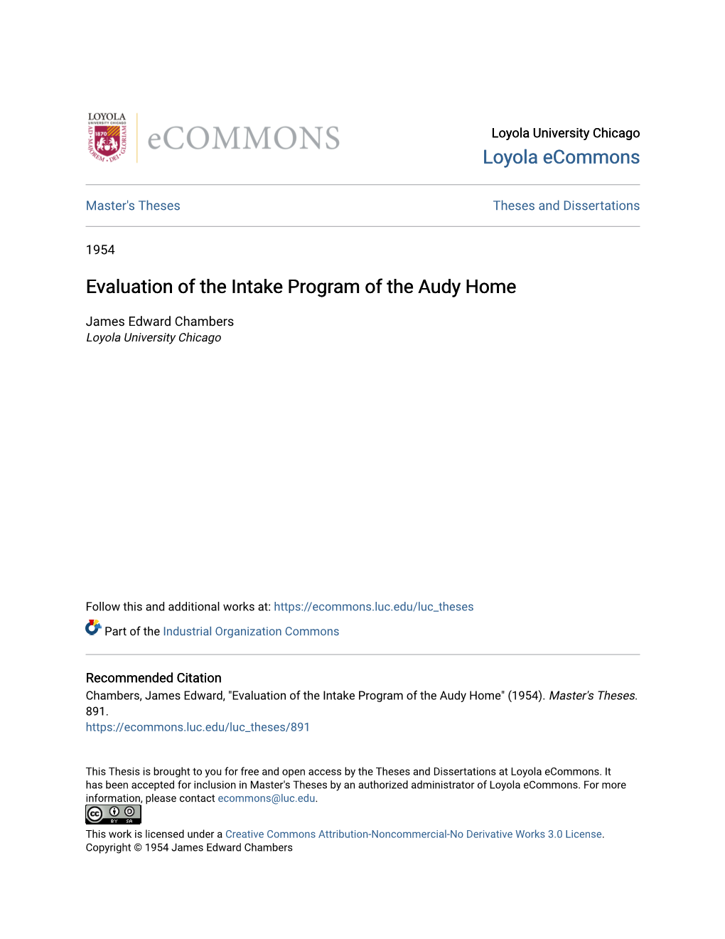 Evaluation of the Intake Program of the Audy Home