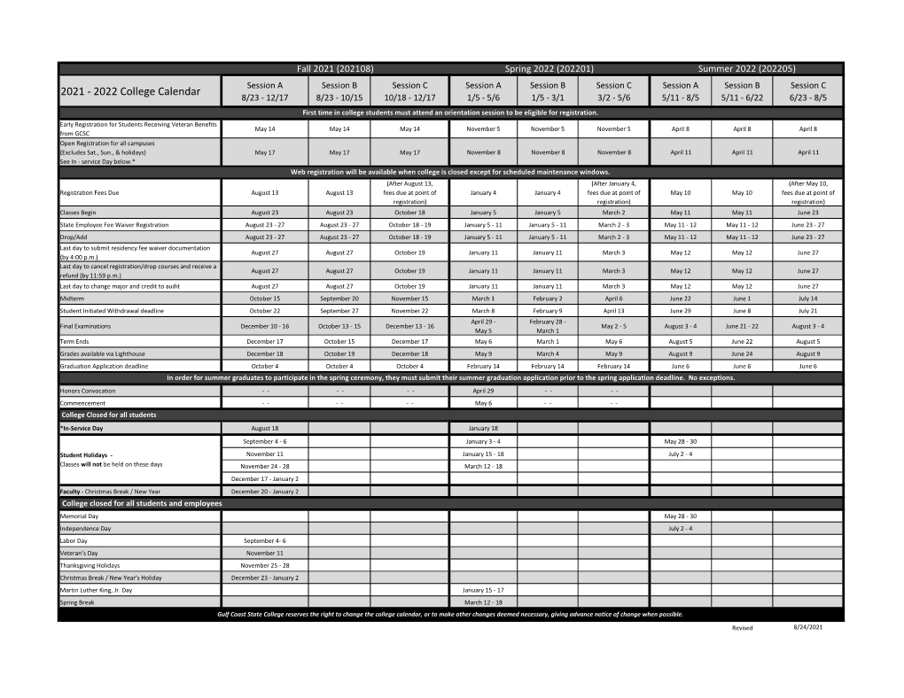 2021-2022 Academic Calendar