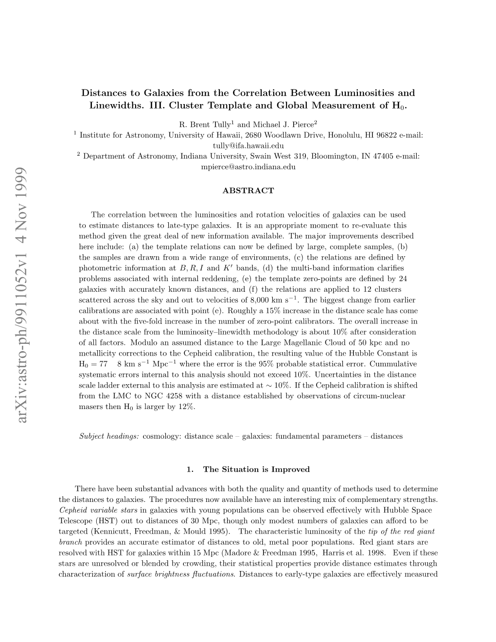 Distances to Galaxies from the Correlation Between Luminosities