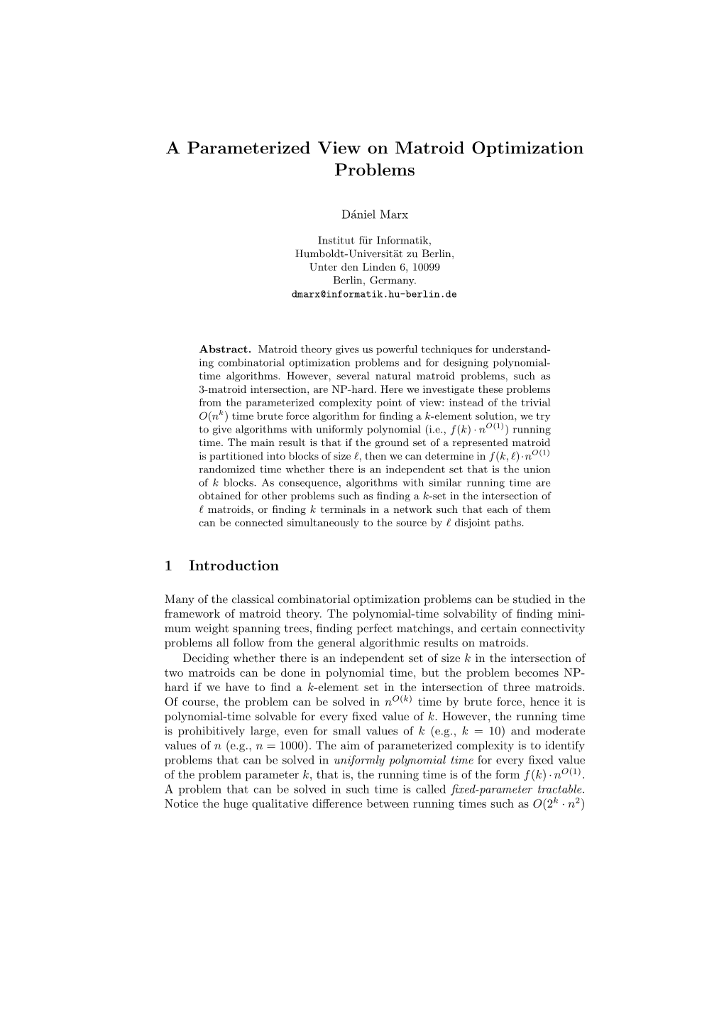 A Parameterized View on Matroid Optimization Problems