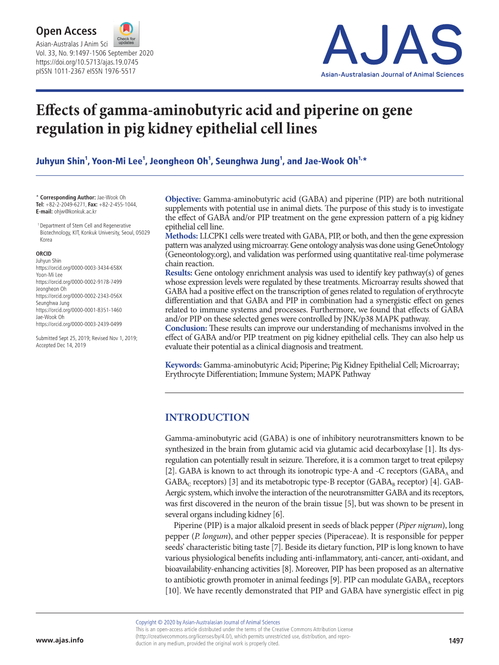 Effects of Gamma-Aminobutyric Acid and Piperine on Gene Regulation in Pig Kidney Epithelial Cell Lines