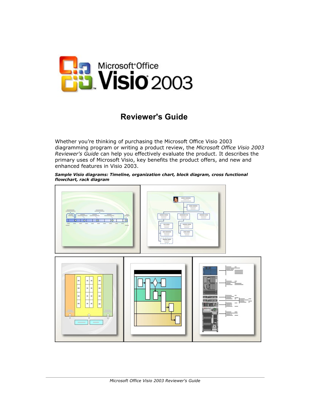 Sample Visio Diagrams: Timeline, Organization Chart, Block Diagram, Cross Functional Flowchart