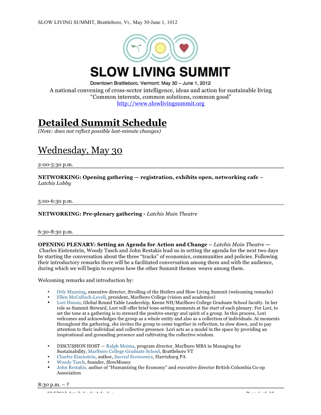 Detailed Summit Schedule Fef Wednesday, May 30