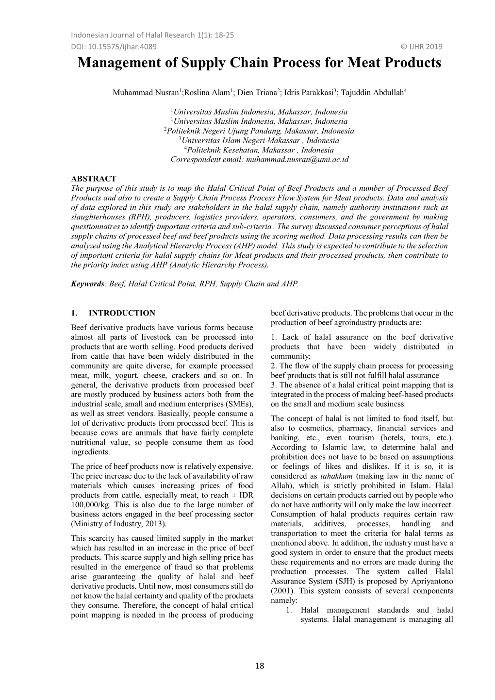 Management of Supply Chain Process for Meat Products