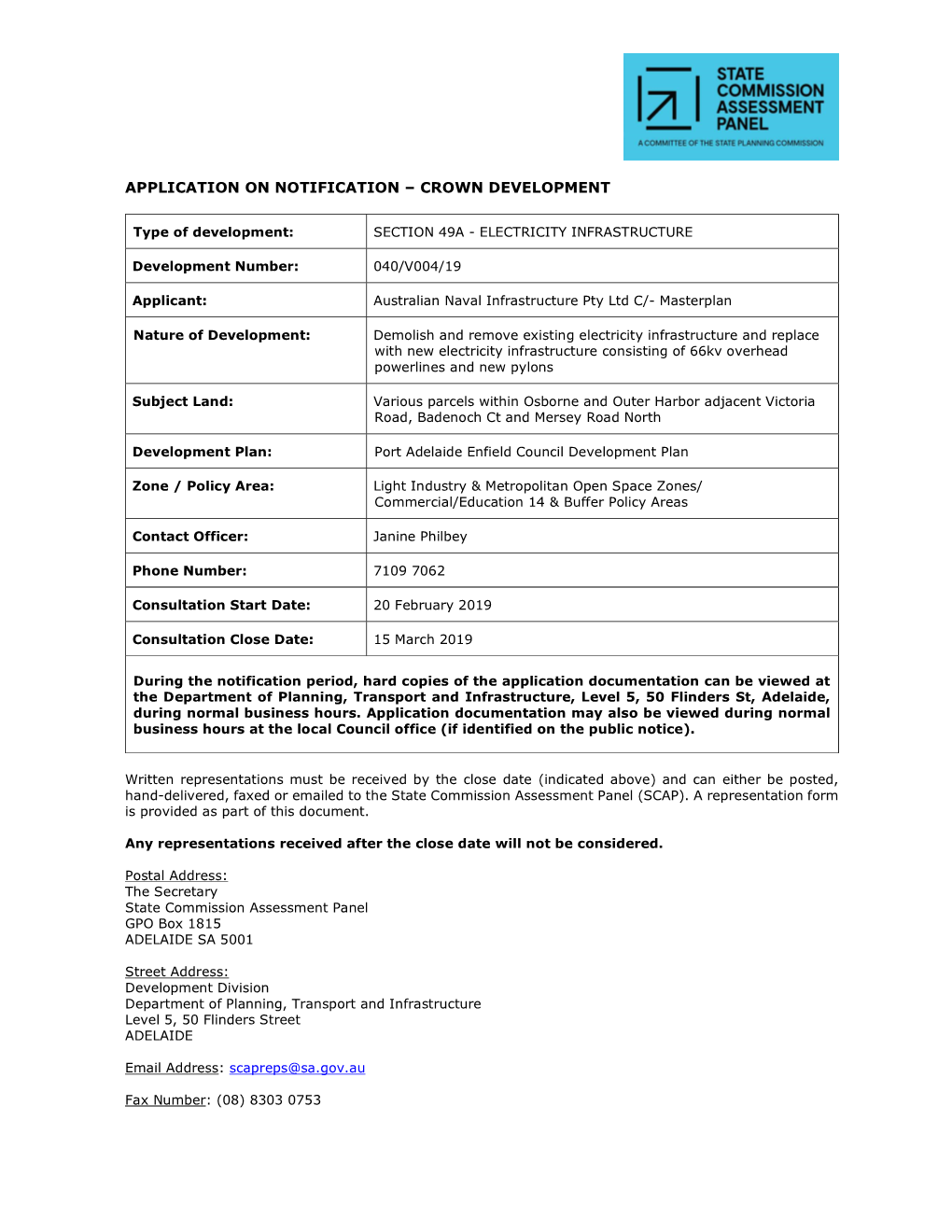 State Commission Assessment Panel a Commiitte- of the State Planning Commission